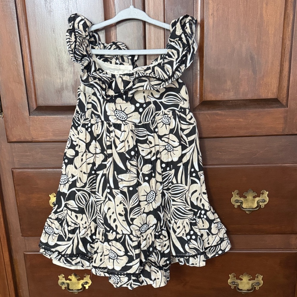 Floral Ruffle Tommy Bahama Dress in Black and Cream